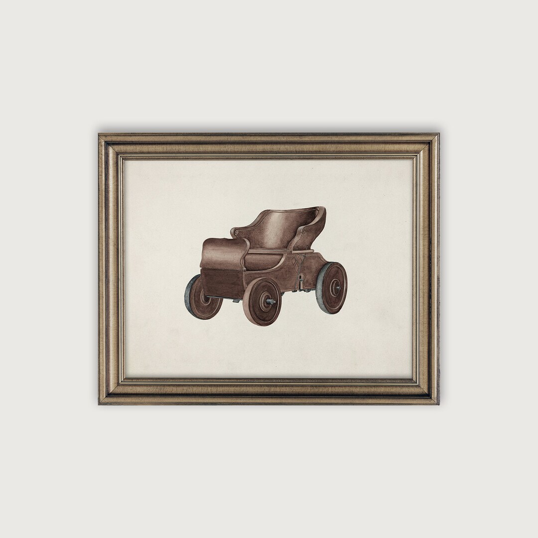 Vintage Nursery Art, Antique Toy Car Watercolor Printable Art, Boys