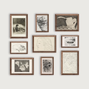 SET OF 10 Vintage Sketch Gallery Wall, Antique Drawing Downloadable Art Print Set, Neutral Gallery Wall Set, Modern Farmhouse Decor