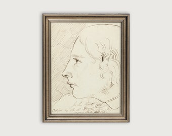 Vintage männliche PORTRAIT SKIZZE, antike Skizze herunterladbare Kunstdruck, Mann Figur Zeichnung druckbare Kunst, Schlafzimmer Dekor, männliche Studie