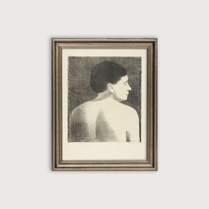Female Silhouette, Vintage Sketch Portrait Printable Art, Neutral Wall Art