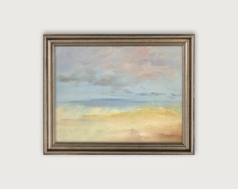 Pastel Wall Art, Vintage Abstract Landscape Painting, Preppy Room Decor, Zen Wall Art