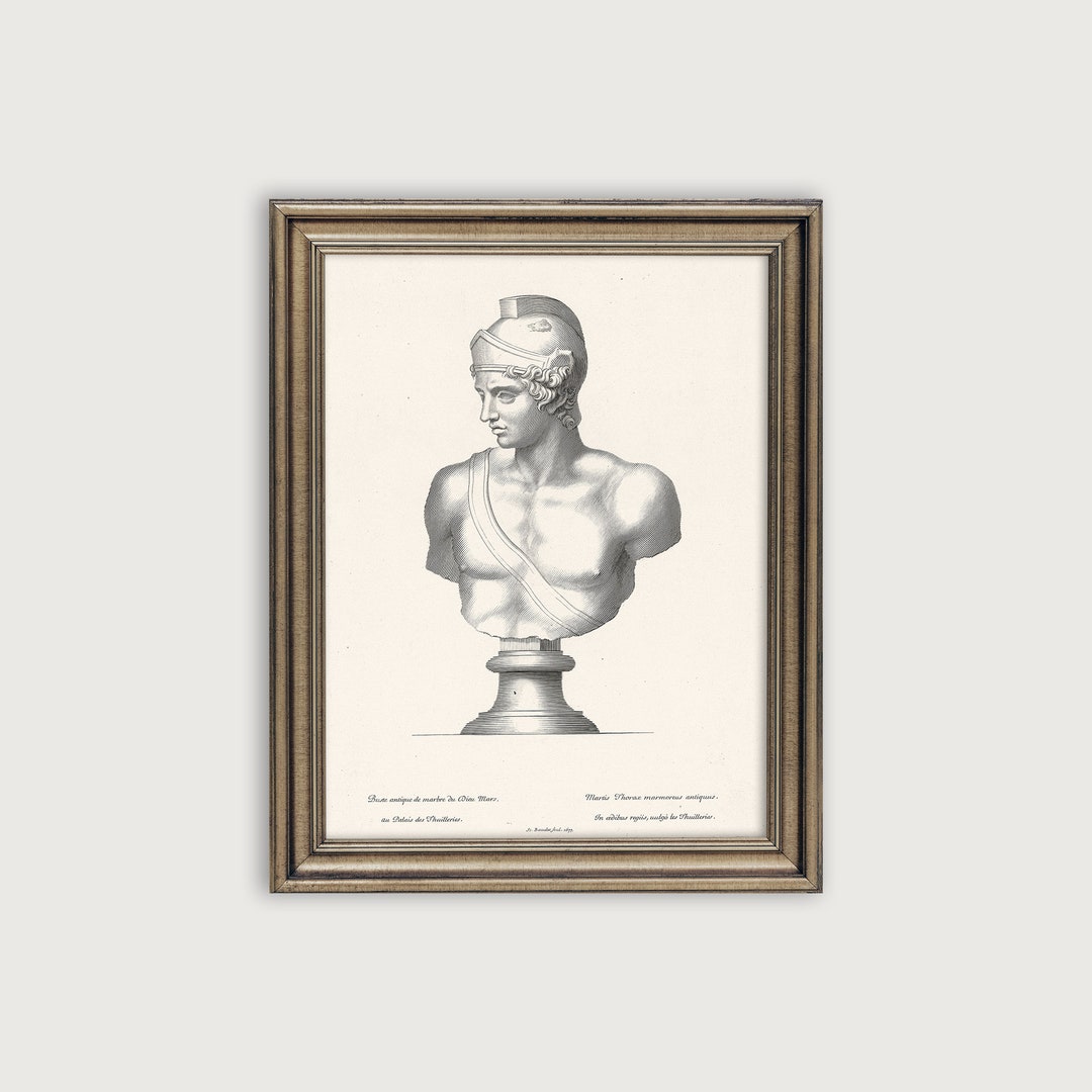 Antique Bust Statue Printable Art, Vintage Engraving Downloadable Art