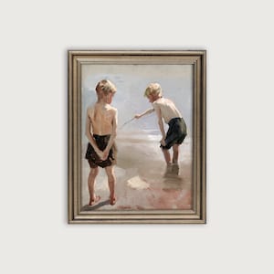 art imprimable côtier vintage, peinture à l'huile de plage, impression d'art téléchargeable antique, décor de chambre d'enfants, décor de chalet de plage, impression d'art d'été