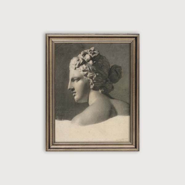 Greek Statue Printable Art, 18th Century Sketch Of Ancient Greek Sculpture, Classic Home Decor, Historic Drawing, Female Figure Print