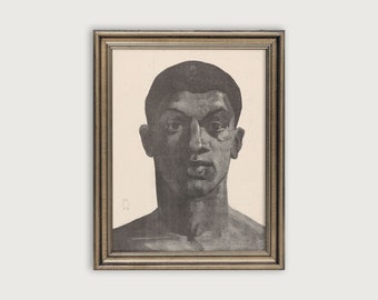 Vintage männliche PORTRAIT SKIZZE, antike Skizze herunterladbare Kunstdruck, Mann Figur Zeichnung druckbare Kunst, Schlafzimmer Dekor, männliche Studie