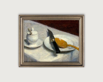 Vintage KITCHEN STILL LIFE Printable Art, French Oil Painting, Eclectic Antique Downloadable Art Print, Moody Wall Art, Muted Wall Art