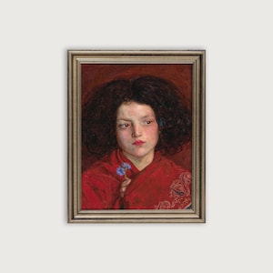 Vintage PORTRAIT PAINTING, Portrait Of A Woman, Eclectic Victorian Downloadable Art Print, Antique Oil Painting Printable Art, Red Painting
