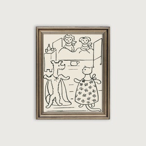 Vintage Nursery Art, Kids Room Wall Decor, Neutral Color Nursery Decor, Antique Cat And Dog Printable Art, Vintage Cartoon Print, Modern Art