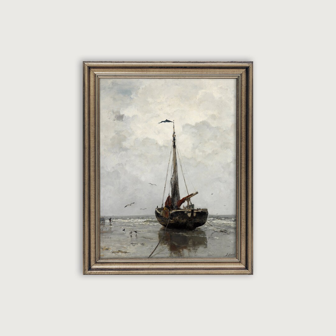 Vintage SEASCAPE PAINTING Printable Art, Moody Coastal Wall Art, Calm