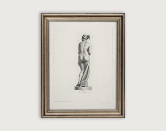 Antique Statue Printable Art, 18th Century Engraving Of Ancient Greek Sculpture, Vintage Greek Goddess Print, Venus Digital Download