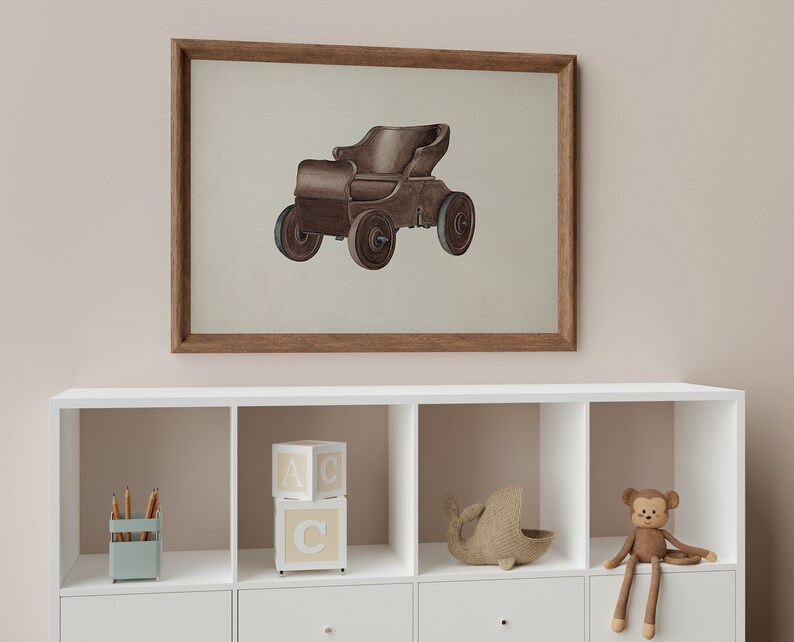 Vintage Nursery Art, Antique Toy Car Watercolor Printable Art, Boys