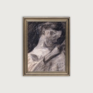 Vintage FEMALE PORTRAIT SKETCH, Antique Sketch Downloadable Art Print, Woman Figure Drawing Printable Art, Bedroom Decor, Female Study