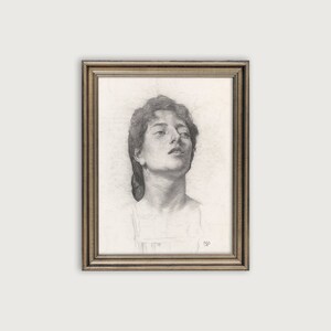 Vintage FEMALE PORTRAIT SKETCH, Antique Sketch Downloadable Art Print, Woman Figure Drawing Printable Art, Bedroom Decor, Female Study