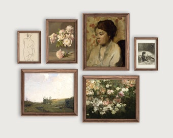 Printable Vintage Gallery Wall Art Set of 6, Neutral French Country Decor, Vintage European Art, Farmhouse Decor
