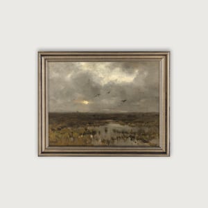 Vintage LANDSCAPE PAINTING Arte stampabile, Modern Farmhouse Wall Art, Moody Gallery Wall Decor, Country Landscape Print, River Painting