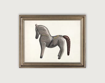 Vintage Nursery Art, Antique Horse Watercolor Printable Art, Kids Room Wall Decor, Playroom Wall Decor, Neutral Color Nursery Decor