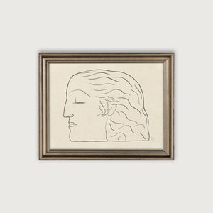 Vintage WOMAN PORTRAIT SKETCH, Eclectic Figure Sketch Downloadable Art Print, Head Of A Woman Printable Art, Modern Vintage Print