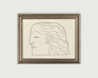 vintage WOMAN PORTRAIT SKETCH, éclectique Figure Sketch téléchargeable Art Print, tête d'une femme imprimable Art, impression vintage moderne