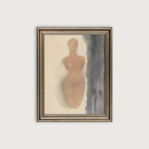 Vintage FEMALE FIGURE SKETCH, Antique Sketch Downloadable Art Print, Abstract Woman Drawing Printable Art, Bathroom Decor, Watercolor Sketch