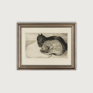 Vintage CAT SKETCH arte imprimible, dibujo de animales antiguos, impresión de arte descargable, estudio de gatos, decoración rústica, decoración de pared neutral, regalo de amante de los gatos