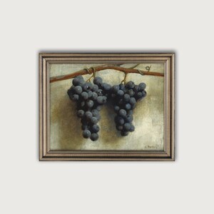 Vintage KITCHEN STILL LIFE Painting Printable Art, Grapes Still Life Oil Painting, Antique Downloadable Print, Fruit Gallery Wall Decor