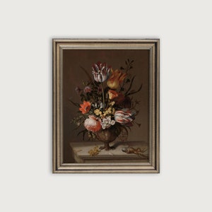 MOODY STILL LIFE Printable Art, Flower Still Life Oil Painting, Antique Downloadable Art Print, Dark Academia Decor, Floral Print