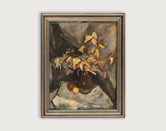 MOODY STILL LIFE Printable Art, Flower Still Life Oil Painting, Antique Downloadable Art Print, Dark Academia Wall Decor, Floral Print