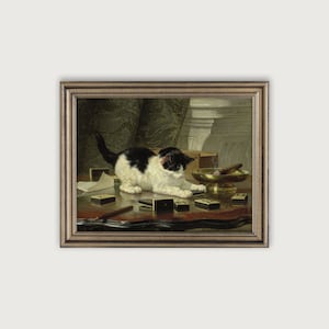 Cat Painting Printable Art, Antique Downloadable Art Print, Vintage Pet Oil Painting Digital Download, Cat Lover Gift, Moody Wall Decor