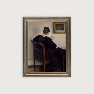Vintage PORTRAIT PAINTING, Woman Reading A Book Printable Art, Antique Downloadable Wall Art Decor, Dark Academia Decor, Moody Wall Art