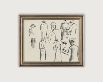 Vintage houtskool schets, eclectische schets downloadbare Art Print, figuur studie afdrukbare kunst, moderne vintage print, minimalistische schets