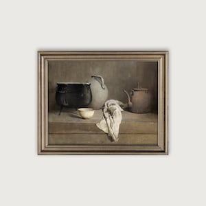 Vintage KITCHEN STILL LIFE Printable Art, Antique Oil Painting, Eclectic Downloadable Art Print, Moody Wall Art, Rustic Kitchen Wall Art