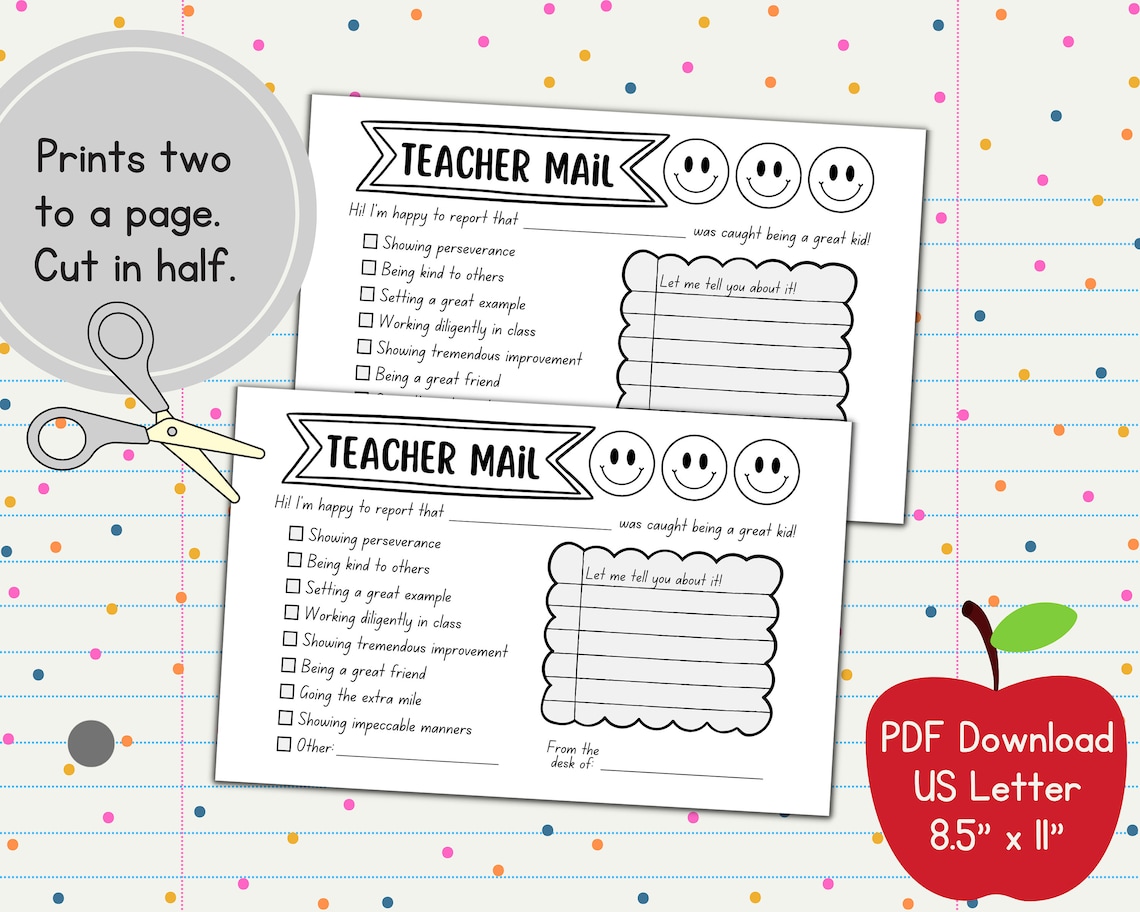 Positive Note Home, Teacher Mail Printable PDF, Instant Download ...
