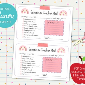 Courrier de l'enseignant suppléant PDF imprimable, modèle Canva modifiable, note positive à la maison aux parents, PBIS, pris en train d'être bon, lettre US 8,5 x 11