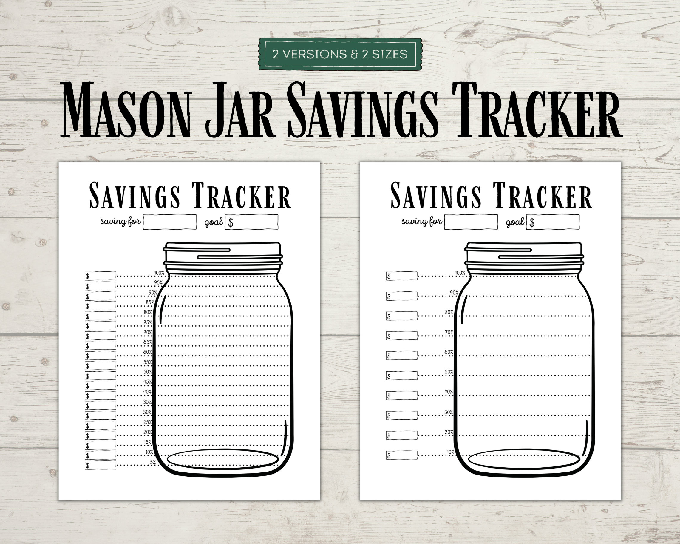 mason jar savings tracker, printable pdf, instant download