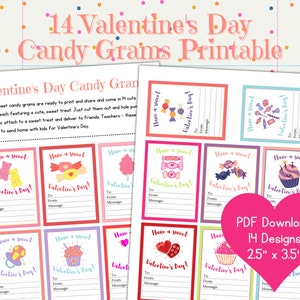 Gramos de dulces de San Valentín, PDF imprimible, Carta de EE. UU. 8.5x11, Descarga instantánea, 14 diseños, Dulces, San Valentín del maestro