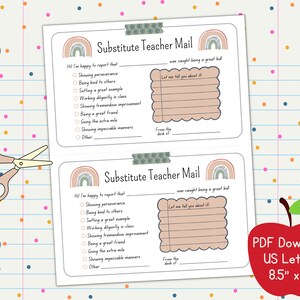 Ersatzlehrer Mail druckbare PDF, Sofortiger Download, Positive Note Home to Eltern, PBIS, Gefangen Sein Gut, US Letter 8,5 x 11
