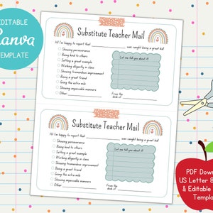 Courrier de l'enseignant suppléant PDF imprimable, modèle Canva modifiable, note positive à la maison aux parents, PBIS, pris en train d'être bon, lettre US 8,5 x 11