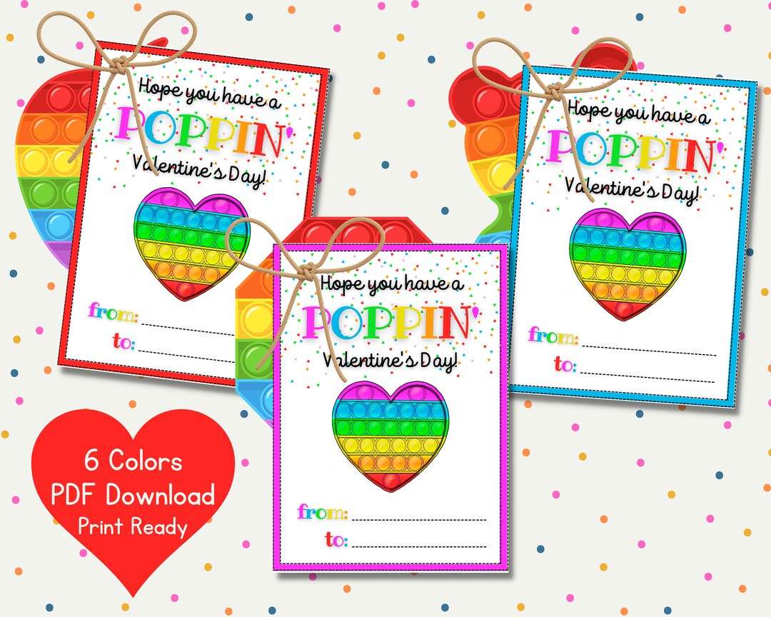 Poppin' Valentines, Printable PDF Valentine Cards, US Letter 8.5x11 ...