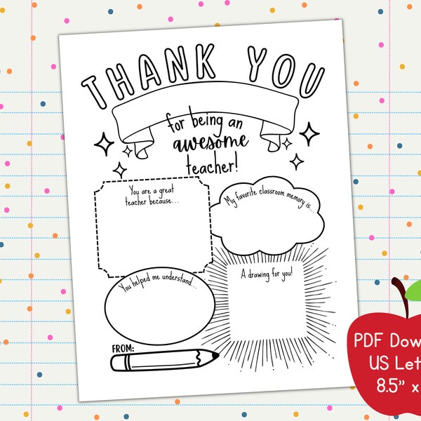 Thank You for Being an Awesome Teacher, Teacher Appreciation Week Printable PDF, Instant Download, Preschool Elementary Teacher Thank You