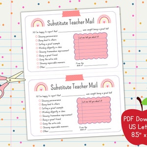 Ersatzlehrer Mail druckbare PDF, Sofortiger Download, Positive Note Home to Eltern, PBIS, Gefangen Sein Gut, US Letter 8,5 x 11