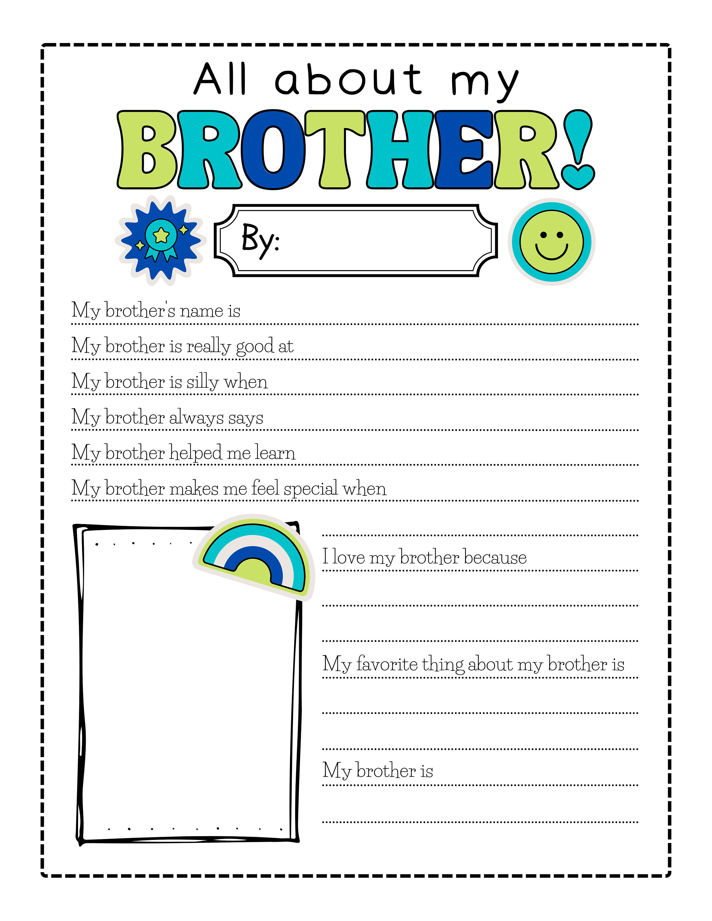 All About My Brother, Siblings Day Printable PDF, US Letter 8.5x11