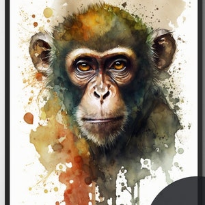 The Print Digital Art Watercolor Painting, Monkey Wall Art, Watercolors Paintings, Watercolor Painted Digital Print, Home Decor