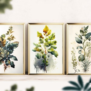 Set Of 3 Botanical Art, Flowers Art, 3 Watercolors Paintings, Watercolor Painted Digital Print, Home Decor, Flowers Digital Download