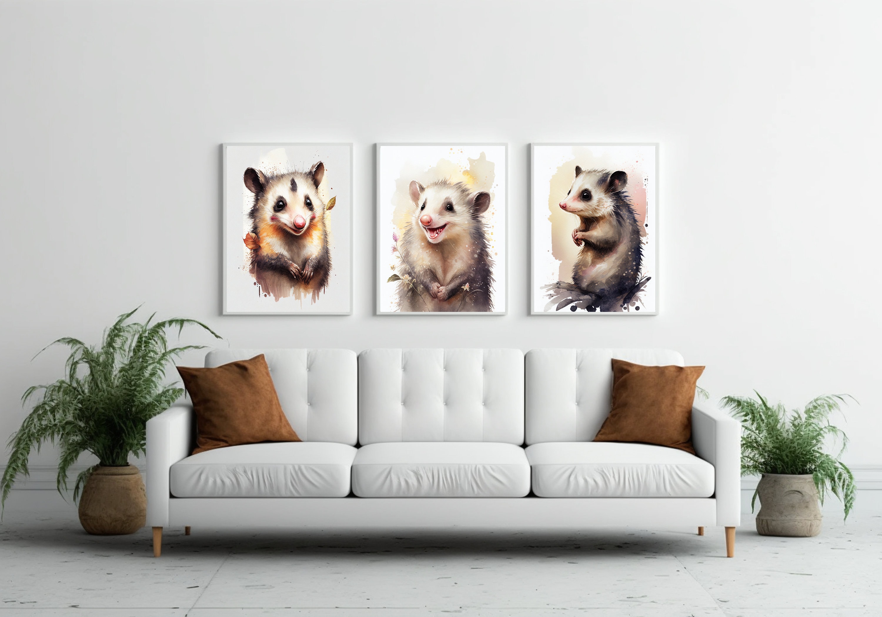 Set of 3 Opossum Print Watermark Painting Digital Download Wall Art ...