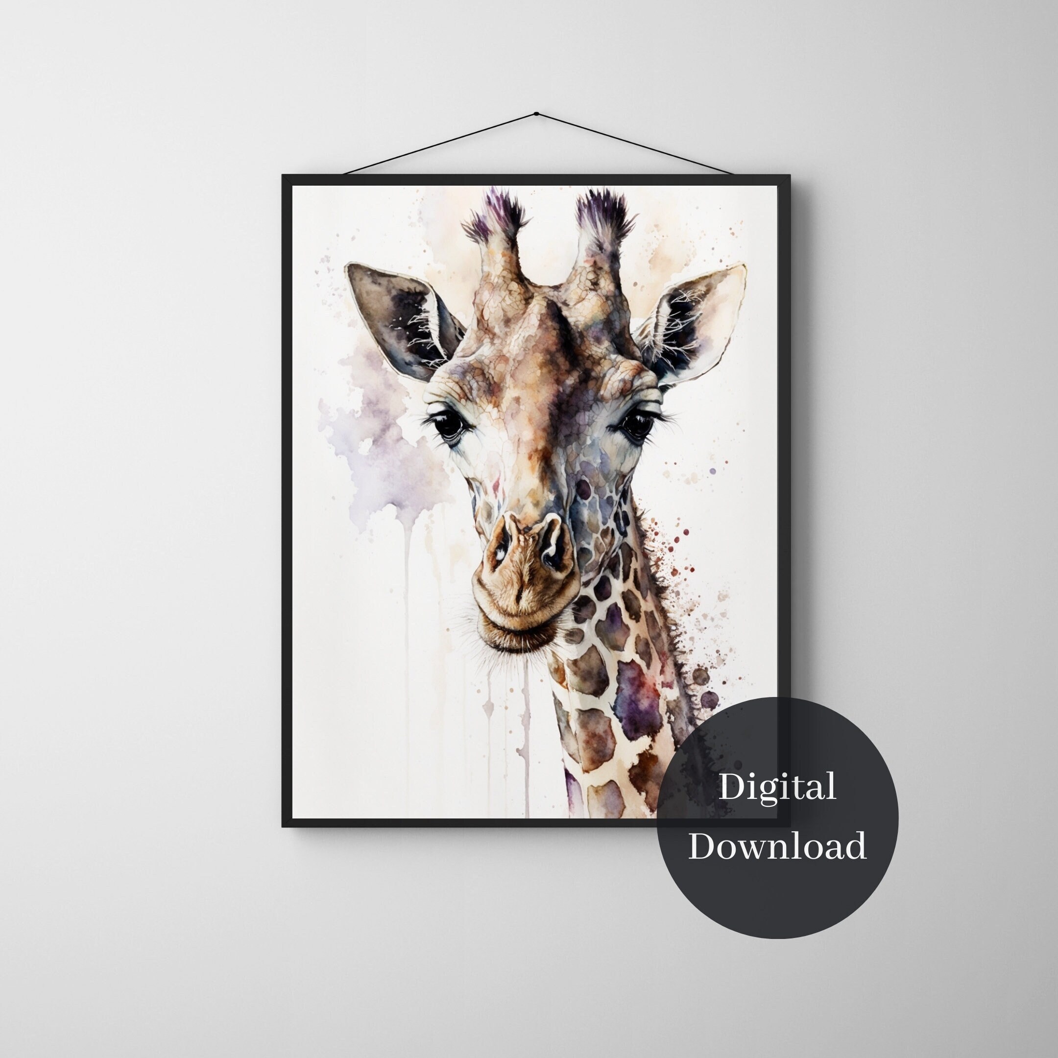 Digital Art Watercolors Painting, Giraffe Wall Art, Watercolors Paintings, Watercolor Painted Digital Print, Home Decor
