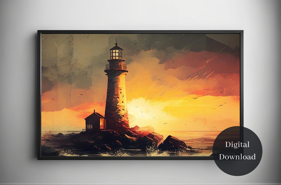 Lighthouse Oil Painting Digital Print Lighthouse Art Lighthouse Art ...