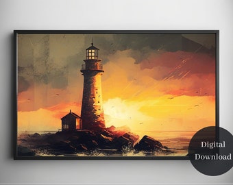 Lighthouse Oil Painting Digital Print Lighthouse Art Lighthouse Art Print Digital Wall Art Home Decor Digital Download Lighthouse Print