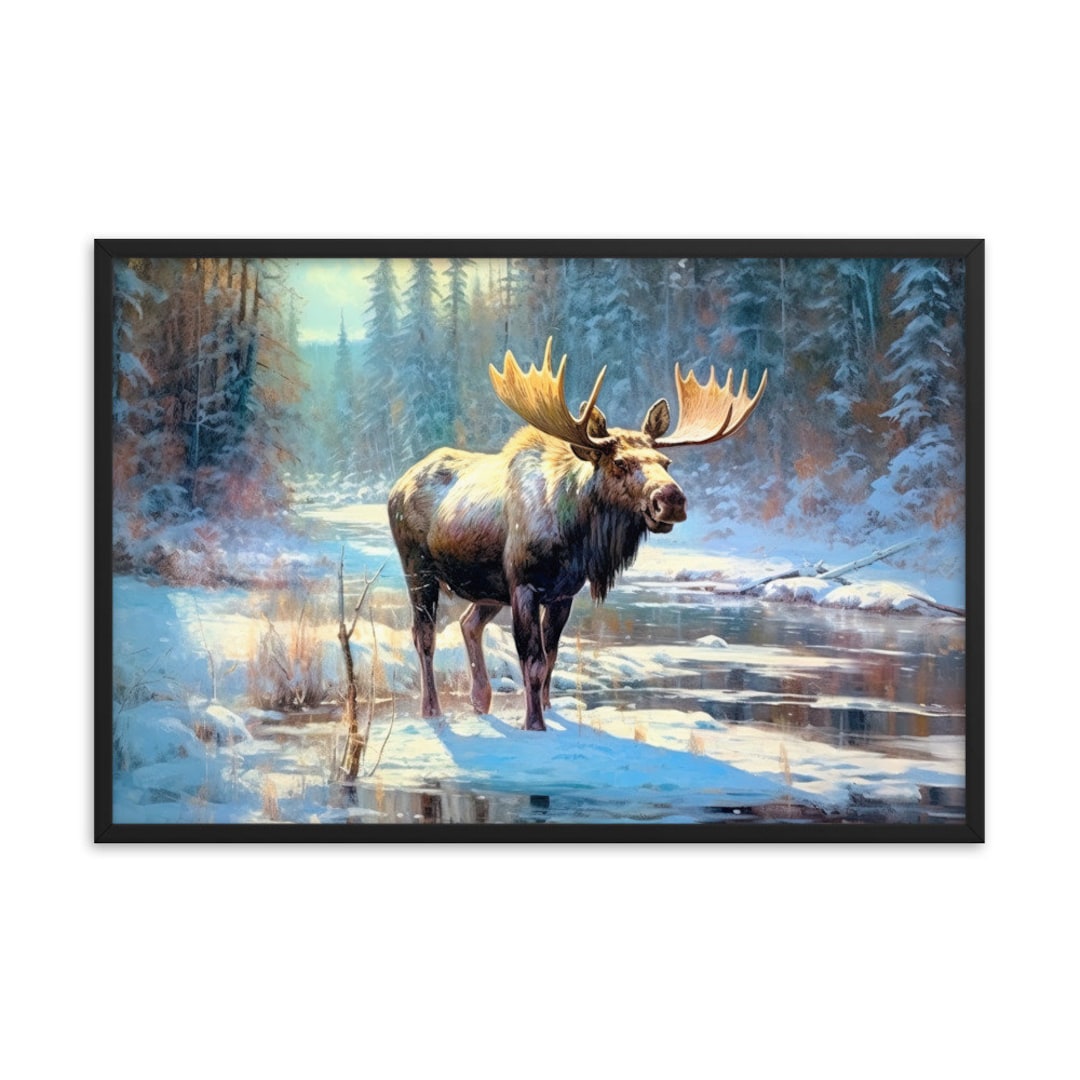 Majestic Moose in Winter Wilderness Framed Print | Lodge Wildlife