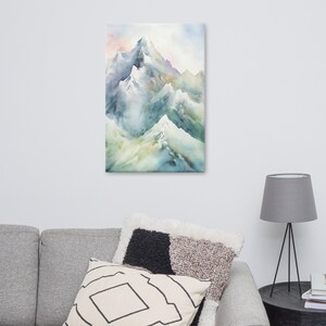 Enchanting Mountain Watercolor Canvas Wall Art | Ski Mountain Wall Art | Mountain Wall Art Wood, Green, Panoramic Large Wall Art, Mountains