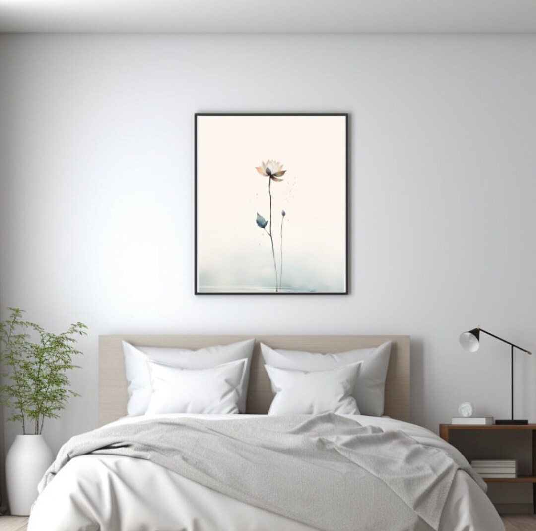 Minimalist Watercolor Flower Wall Art, Digital Download, Boho Wall